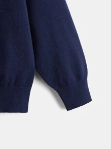 SHEIN Toddler Boys Drop Shoulder Jumper - Navy Blue - View 3