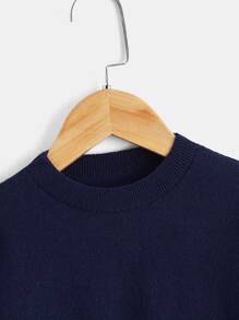 SHEIN Toddler Boys Drop Shoulder Jumper - Navy Blue - View 4