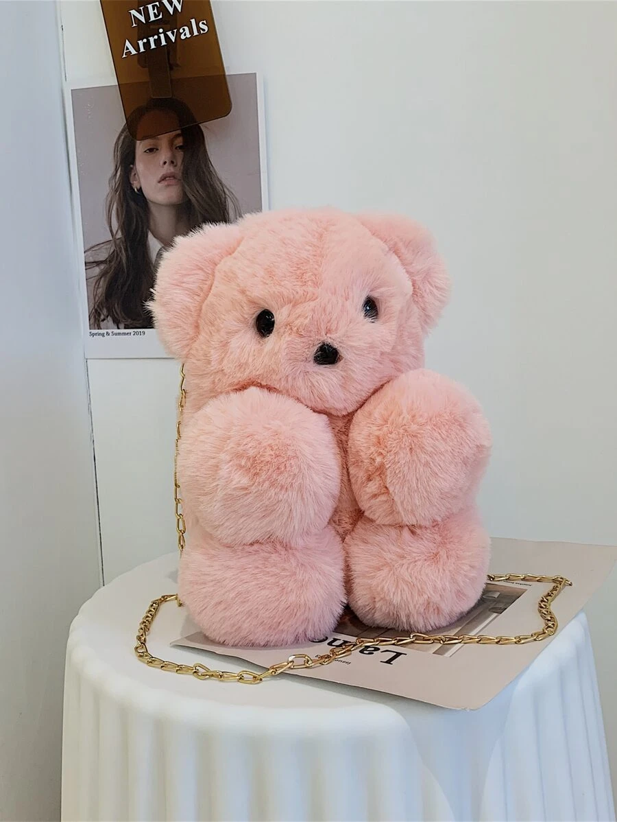 Bolsa de novedad con forma de oso mini y peluda para San Valentín - Rosa - Ver 1