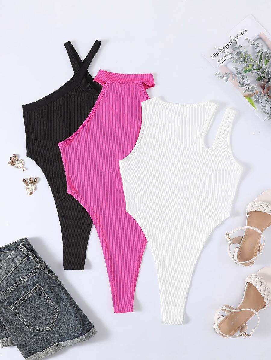 Áo liền quần ôm nữ Gân đan màu trơn Giải trí - Nhiều màu - Xem 1