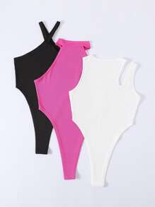 Áo liền quần ôm nữ Gân đan màu trơn Giải trí - Nhiều màu - Xem 2