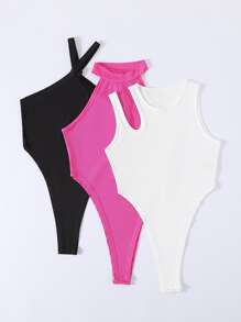 Áo liền quần ôm nữ Gân đan màu trơn Giải trí - Nhiều màu - Xem 3