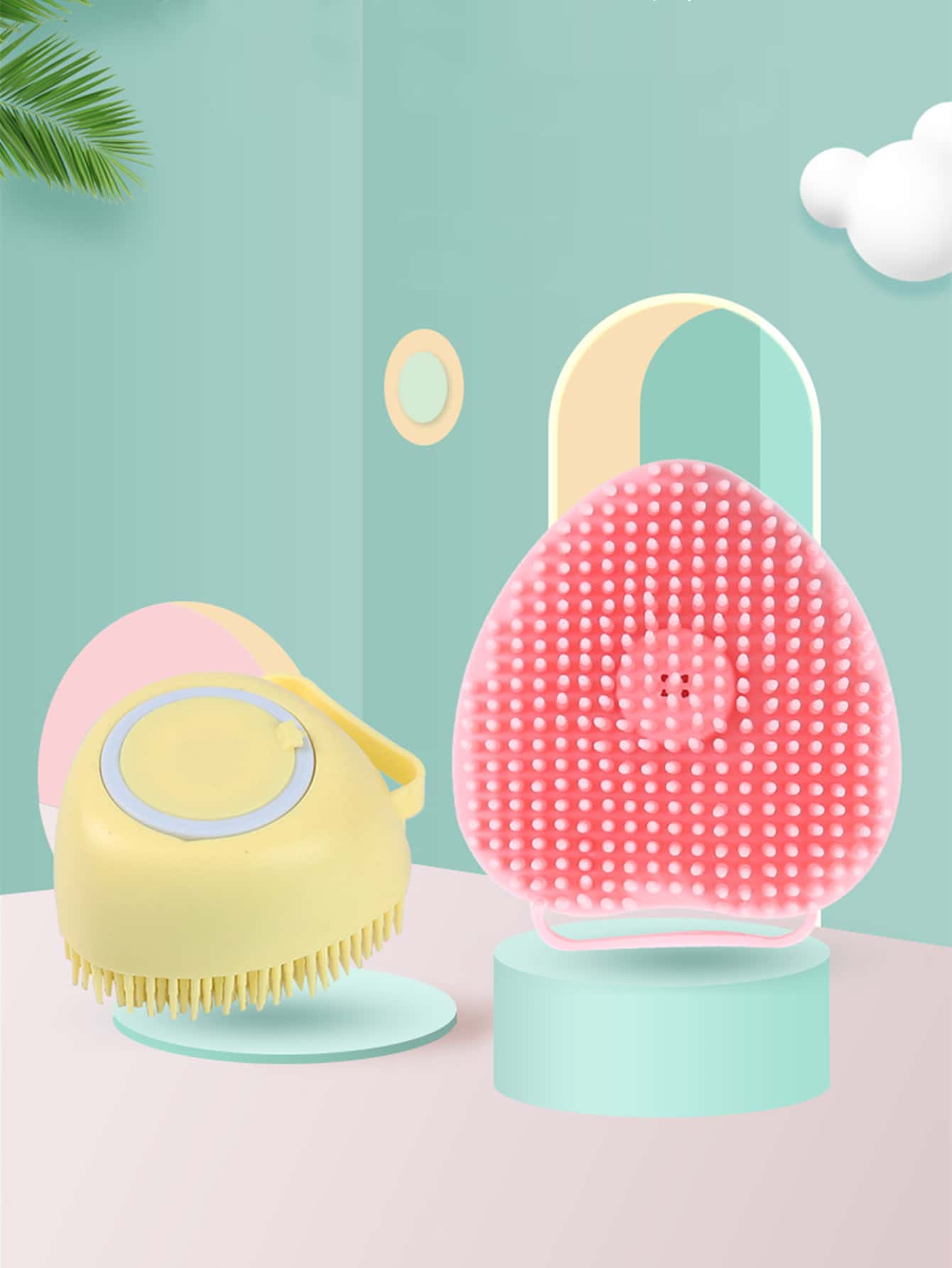 1入組隨機顏色寵物沐浴刷，帶洗髮水存儲矽膠寵物沐浴按摩刷，狗和貓美容刷，寵物用品