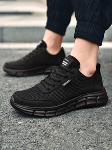Men Lace-up Front Breathable Running Shoes - Black - View 1