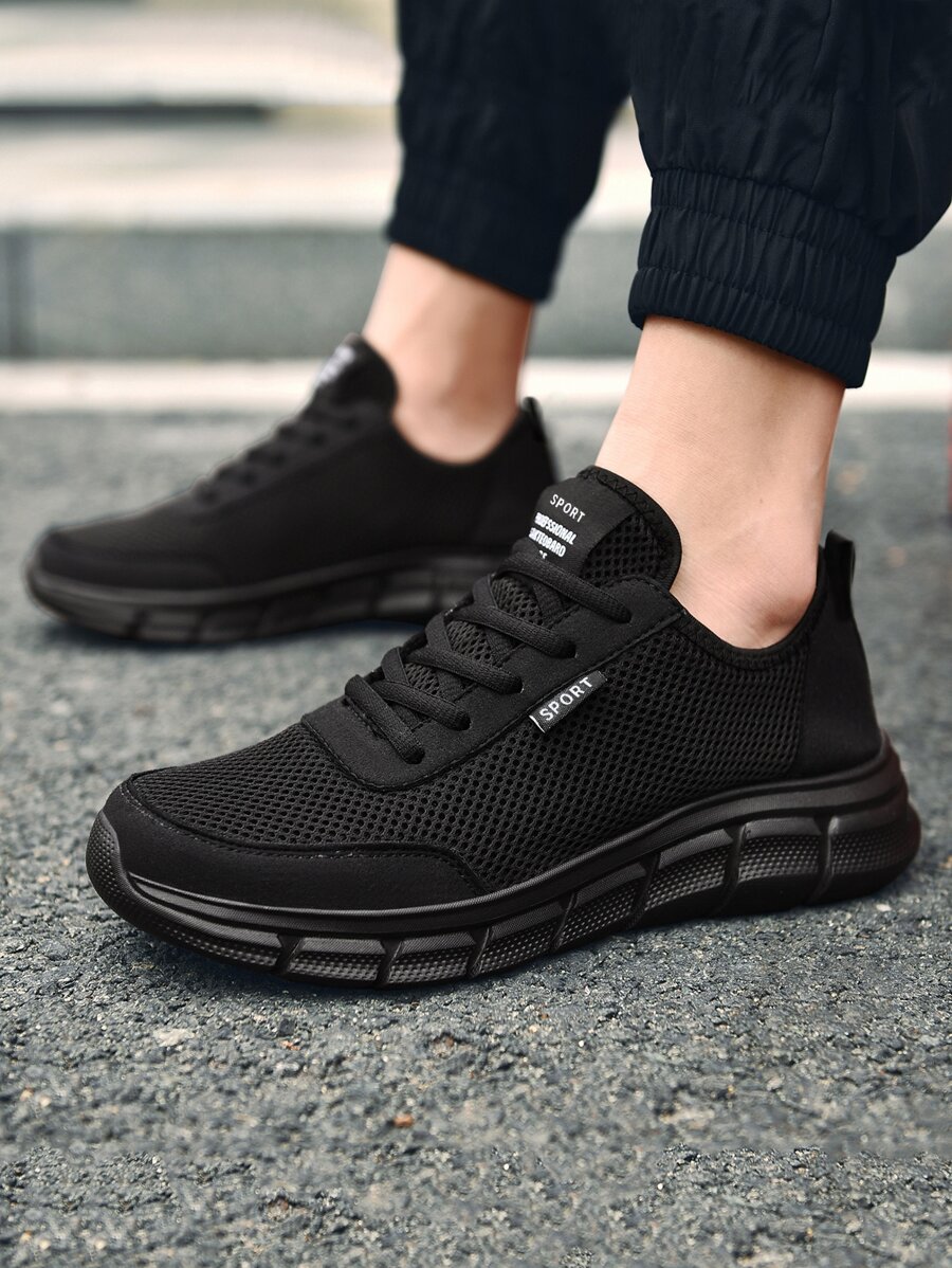 Men Lace-up Front Breathable Running Shoes - Black - View 1