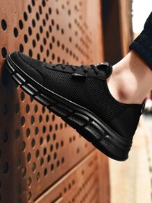 Men Lace-up Front Breathable Running Shoes - Black - View 2