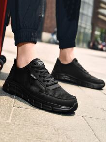 Men Lace-up Front Breathable Running Shoes - Black - View 3