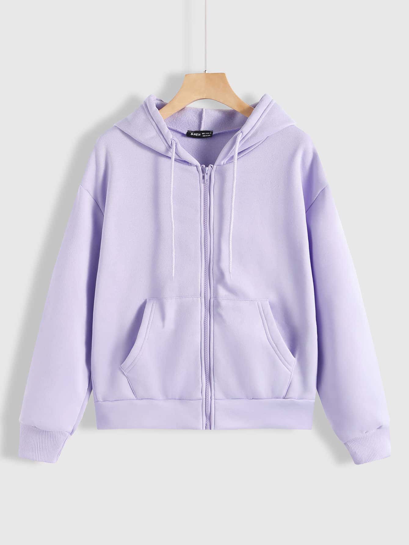 SHEIN Unity Zip Up Drop Shoulder Drawstring Hoodie - Lilac Purple - View 1
