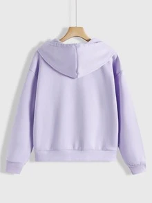SHEIN Unity Zip Up Drop Shoulder Drawstring Hoodie - Lilac Purple - View 2