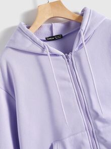 SHEIN Unity Zip Up Drop Shoulder Drawstring Hoodie - Lilac Purple - View 4