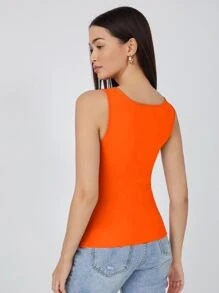 SHEIN BASICS 圆领纯色背心 简约时尚日常休闲 - 橘色 - 查看 2
