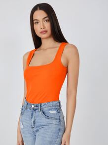 SHEIN BASICS 圆领纯色背心 简约时尚日常休闲 - 橘色 - 查看 3