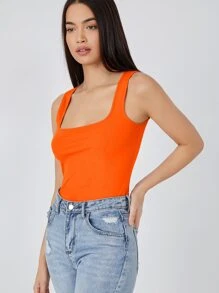 SHEIN BASICS 圆领纯色背心 简约时尚日常休闲 - 橘色 - 查看 4