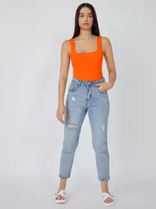 SHEIN BASICS 圆领纯色背心 简约时尚日常休闲 - 橘色 - 查看 5