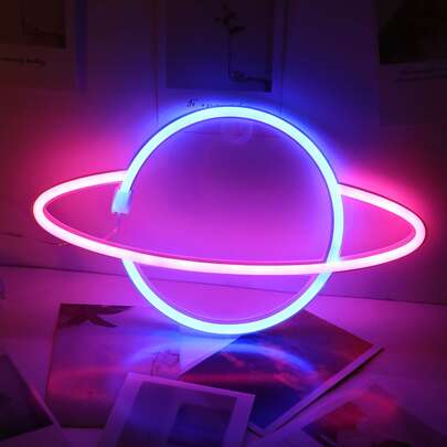 1pc Led Planet Shaped Neon Light With Hook, USB And Battery Powered Saturn Shaped Design Neon Sign Light, Suitable For Table,Bedroom,Wall, Party,Student Dormitories,Game Room,Wedding Decoration, Birthday Gifts For Friends