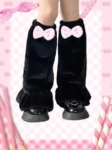 ROMWE Kawaii Bow Decor Flared Loose Leg Warmers - Black - View 1