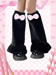 ROMWE Kawaii Bow Decor Flared Loose Leg Warmers - Black - View 3