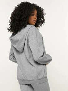 SHEIN BASICS Drop Shoulder Zip Up Hoodie - Light Grey - View 2