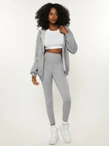 SHEIN BASICS Drop Shoulder Zip Up Hoodie - Light Grey - View 3