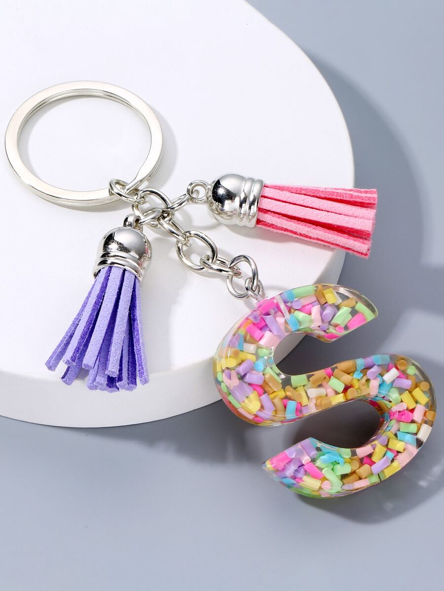 1 chiếc móc khóa chữ cái tua rua cá nhân hóa dành cho nữ, móc khóa chữ cái acrylic nhiều màu sắc với chữ cái tiếng Anh viết hoa, móc khóa lấp lánh để trang trí túi xách, làm quà tặng cho chị gái. - Nhiều màu - Xem 1