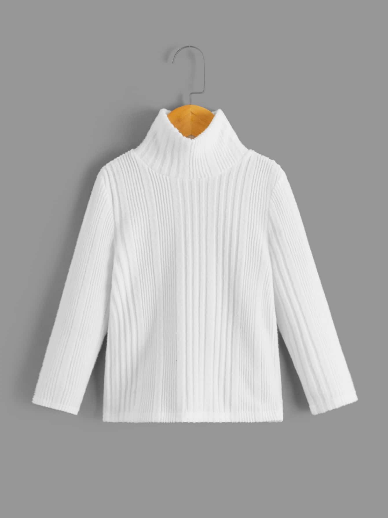 SHEIN Camiseta De Punto Acanalada Con Cuello De Tortuga Para Niños - Blanco - Ver 1