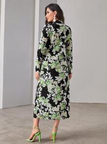 Mulvari Floral Print Ruffle Trim Knot Front Arabian Dress - Multicolor - View 2