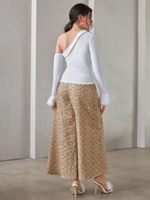 Modelyn 不對稱領毛茸茸袖口上衣和闊腿褲無鏈 - 彩色 - 查看 2