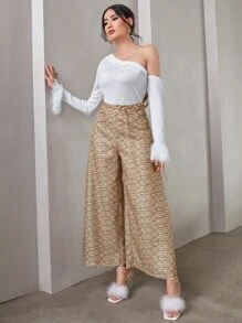 Modelyn 不對稱領毛茸茸袖口上衣和闊腿褲無鏈 - 彩色 - 查看 3