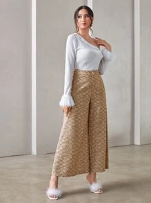 Modelyn 不對稱領毛茸茸袖口上衣和闊腿褲無鏈 - 彩色 - 查看 5