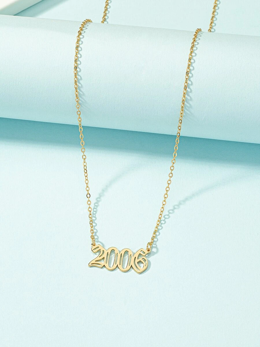 Collar con diseño de número de año - Amarillo Oro - Ver 1