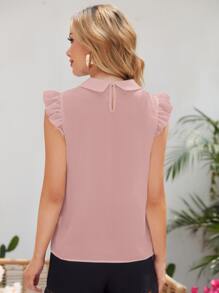 SHEIN Clasi Ruffle Armhole Lace Applique Top Workwear