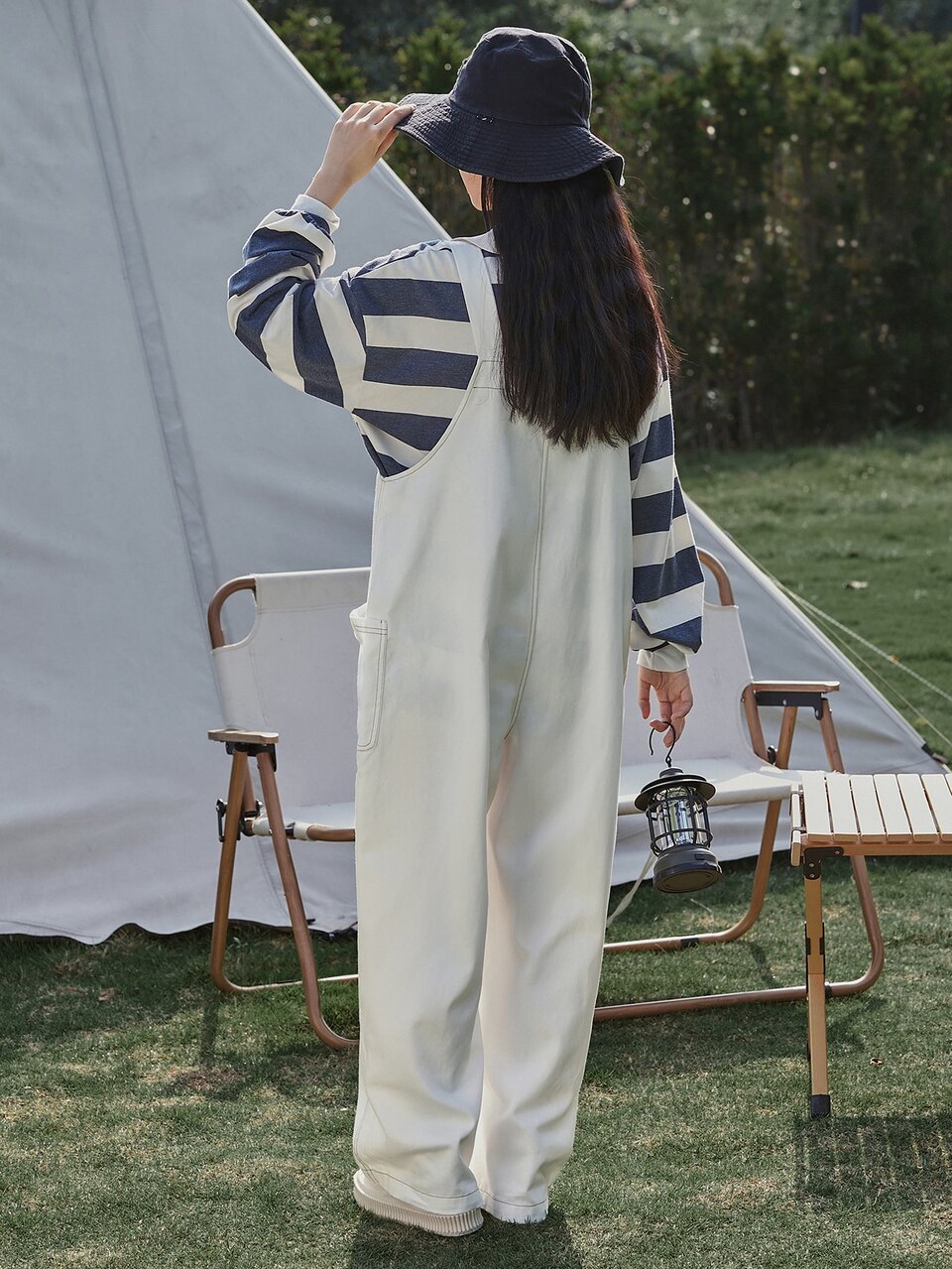 Top-stitching Pocket Patched Overall Jumpsuit Without Top