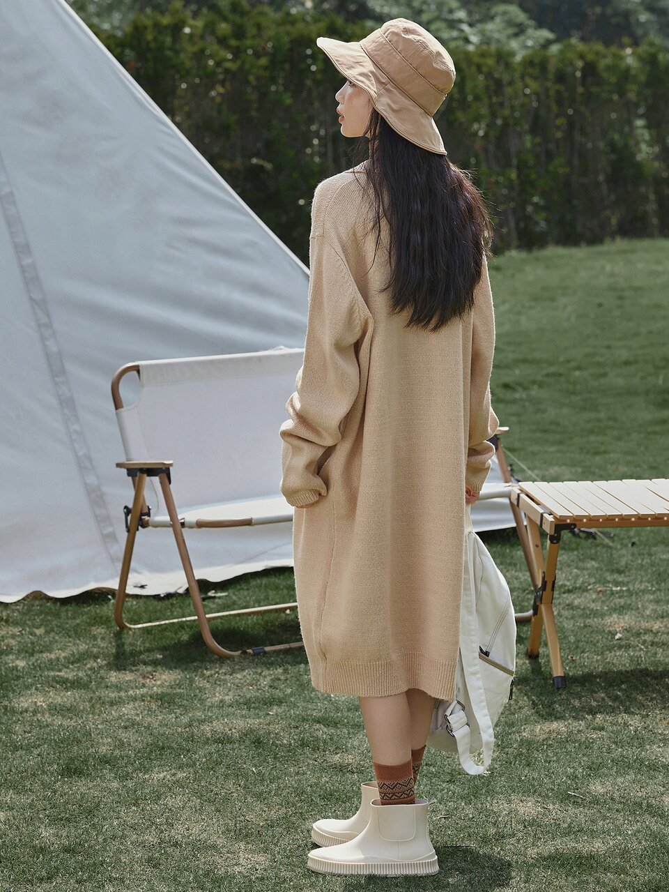 Polo Neck Drop Shoulder Sweater Dress
