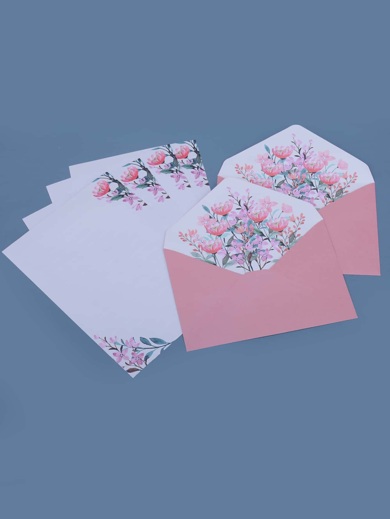 2 piezas liso Sobre & 6 piezas con patrón de flor Papel carta - Rosa - Ver 1