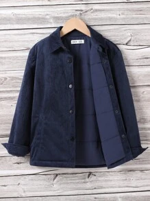Tween Boy Button Front Corduroy Padded Coat Without Tee - Navy Blue - View 1