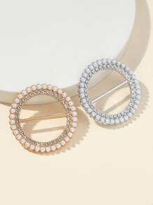 2 piezas Hebilla de pañuelo con diseño de diamante de imitación y perla artificial - Multicolor - Ver 1