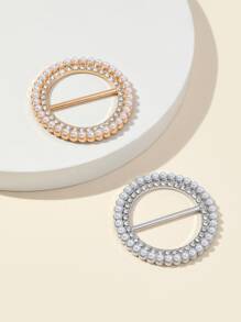 2 piezas Hebilla de pañuelo con diseño de diamante de imitación y perla artificial - Multicolor - Ver 3