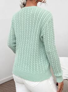 Chiquease Suéter de punto de cable sólido, jersey de punto para otoño e invierno - verde menta - Ver 2