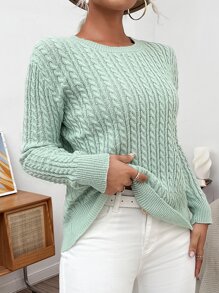 Chiquease Suéter de punto de cable sólido, jersey de punto para otoño e invierno - verde menta - Ver 5
