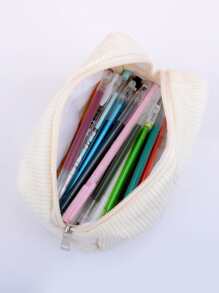 Organize Your Cosmetics & Stationery In Style With This Large-Capacity Corduroy Pencil Case! - Black and White - View 2