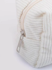 Organize Your Cosmetics & Stationery In Style With This Large-Capacity Corduroy Pencil Case! - Black and White - View 3