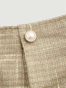 SHEIN MOD Flap Detail Tweed Skirt - Khaki - View 3