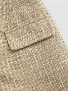 SHEIN MOD Flap Detail Tweed Skirt - Khaki - View 4