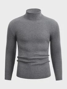 GENTILAND Men Turtleneck Rib-Knit Sweater, For Fall Winter - Light Grey - View 1