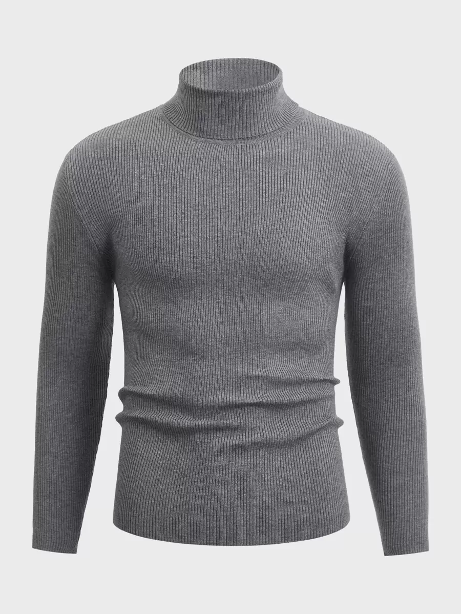 GENTILAND Men Turtleneck Rib-Knit Sweater, For Fall Winter - Light Grey - View 1