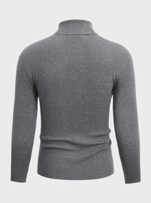 GENTILAND Men Turtleneck Rib-Knit Sweater, For Fall Winter - Light Grey - View 2