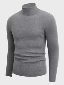 GENTILAND Men Turtleneck Rib-Knit Sweater, For Fall Winter - Light Grey - View 5