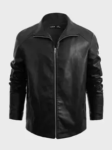 GENTILAND Men Zip Up PU Leather Jacket - Black - View 1