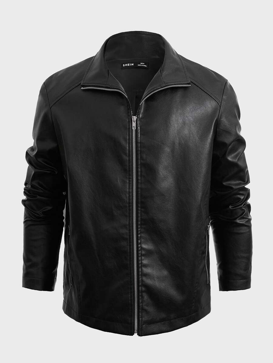 GENTILAND Men Zip Up PU Leather Jacket - Black - View 1
