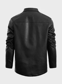 GENTILAND Men Zip Up PU Leather Jacket - Black - View 2